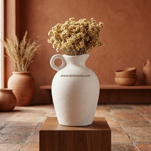 Vase Pichet en Terre Cuite Blanc Lavé Lindo, Poterie Rustique Faite à la Main, Jarre Décorative pour Fleurs, Décoration Intérieure, Vente en Gros - Product Image 3