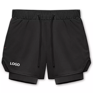 Shorts de sport noirs pour hommes, séchage rapide, taille mi-haute élastique, en polyester tricoté, couleur unie, vêtements de sport - Product Image 2