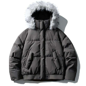 Custom Men's Black Hooded Puffer <b>Jacket</b> 100% <b>Leather</b> Fur Trim Insulated Windproof <b>Winter</b> Coat Warm Thick Zip Streetwear Outdoor - Product Image 5