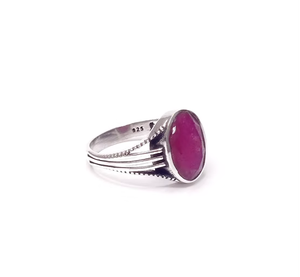Anillo de Plata de Ley 925 con Rubí Natural - Joyería Artesanal con Gema Ovalada |   Anillo Triple Vintage - Product Image 3