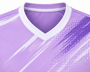 Ensemble maillot et short de football géométrique violet pour homme, col en V, manches courtes, anti-humidité, toutes saisons, imprimé par sublimation - Product Image 4