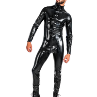 Combinaison intégrale en latex noir pour homme, manches longues, costume pour fête, scène, cosplay, gonflable, grande taille