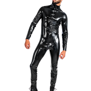 Traje de látex negro para hombre, traje ajustado de cuerpo entero, disfraz de manga larga para fiesta, escenario, cosplay - Product Image 6