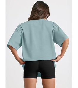 Camiseta de Mujer 100% Algodón Sólido, Manga Corta, Cuello con Hombros Caídos, Estilo Holgado, Casual, Transpirable, de Bangladesh, Superventas - Product Image 4