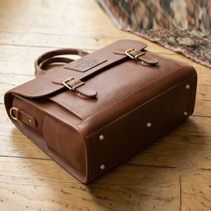 Classic Genuine Leather Briefcase Buckle Closure Durable Hard Bag Business Men's Unisex Satchel Shoulder Bags - Product Image 1