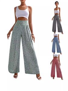 Women’s Loose Floral Print <b>Trousers</b> - Lightweight <b>Drawstring</b> Elastic Waist Casual Straight Leg Pants for Summer - Product Image 6