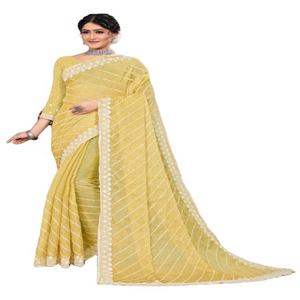 Sari de tela de algodón de alta demanda con blusa para ropa de boda disponible a precio mayorista de India - Product Image 1