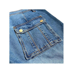 Pantalones Cortos de Mezclilla Cargo OEM al por Mayor para Hombre, de Cintura Media, Lavado a la Piedra, Ajuste Holgado, Transpirables, Casuales de Verano, Jeans Azules con Bolsillos con Cremallera - Product Image 3