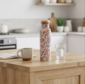 Botella de Agua Reutilizable de Metal con Diseño Paisley Bohemio y Tapa de Rosca de Cobre para la Mesa de Cocina y Almacenamiento de Agua - Product Image 6