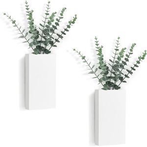 Set di 2 Vasi da Parete in Legno Stile Rustico con Piante Artificiali di Eucalipto e Scaffali Espositivi - Product Image 1