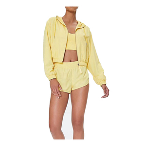 Women Track Suit 2 Piece Solid Color Windbreaker Windproof Jacket With Pocket and Adjustable Cinch and Shorts - Product Image 1