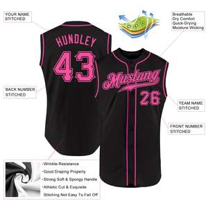 Ropa Deportiva, Jersey de Béisbol Atlético Personalizado, Jersey de Béisbol Negro y Rosa sin Mangas, Absorbente de Humedad, Impresión de Nombre y Número del Equipo, Unisex - Product Image 2