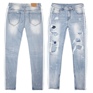 High Quality Men Denim Jeans Slim Fit <b>Stretch</b> Y2K Vintage Pencil Pants Ripped Custom OEM Bulk Wholesale - Product Image 1
