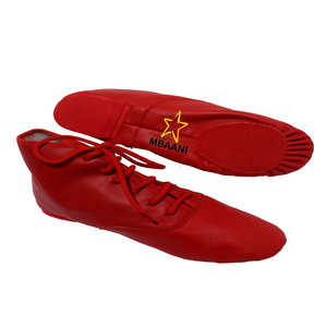 MBAANI Chaussures de danse jazz rouges en PU à talon plat unisexe à lacets - Product Image 2