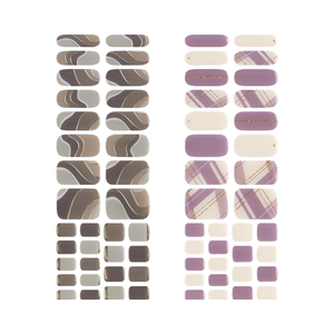 Pegatinas de Uñas Semicuradas Coreanas OEM de Marca Privada, Tiras de Uñas Modernas con Diseño de Ondas y Cuadros Morados - Product Image 3