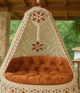 Fauteuil suspendu en macramé, chaise en macramé, hamac bohème en macramé - Product Image 2