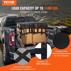 Filet de chargement robuste pour camions 72 po x 57 po avec 4 sangles réglables, mousquetons, crochets en S, et attaches à cliquet résistantes à l'usure pour benne de camion - Product Image 2