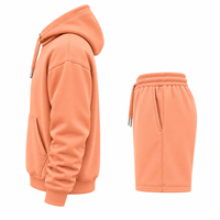 Ensemble sweat à capuche et short pour homme personnalisé, en molleton de coton pêche, décontracté, pour l'automne, avec logo imprimé sur le devant, ensemble 2 pièces pour homme