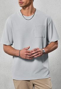 Men's Light Gray Short Sleeve O-Neck <b>T</b>-<b>Shirt</b> Oversized Cotton Jersey Knitted Breathable Casual Solid Color <b>Pocket</b> Front Beazer - Product Image 2