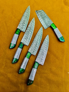 Juego de Cuchillos de Acero de Damasco Hechos a Mano, 5 Piezas, Mango de Madera Verde, Cuchillos de Chef Afilados, Ambidiestros, 67 Capas de Acero de Damasco - Product Image 4