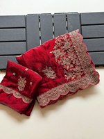 Sari de créateur en soie satinée cationique de qualité supérieure, multicolore, toutes saisons, avec broderie lourde et travail au fil doré