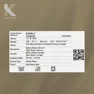 Tela de Sarga Modal de Poliéster Reciclado al por Mayor, 330 GSM 3/1, Material Sostenible de Alto Peso para Pantalones Chino, Proveedor OEM - Product Image 4