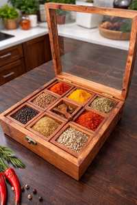 Wooden <b>Spice</b> Box Organizer, Masala Box 9 Compartment, Handmade Sheesham Wood <b>Spice</b> <b>Storage</b>, Indian Kitchen Organizer - Product Image 6
