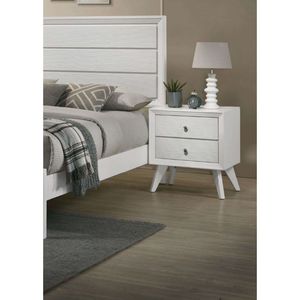 Comodino bianco con gambe angolate e pomelli rotondi in bronzo, 2 cassetti, tavolino da comodino, mobili per camera da letto - Product Image 3
