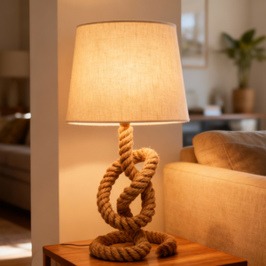 Handmade <b>Rope</b> Shaped Lamp Vintage Style Decorative <b>Rope</b> Table Lamp Nautical Theme Home Decor <b>Lighting</b> - Product Image 5