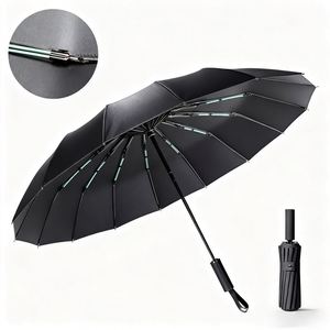Fully Automatic Multi-Ribs Large Uv Protect Black Coating Color Matched Handle <b>Windproof</b> <b>Umbrella</b> - Product Image 1