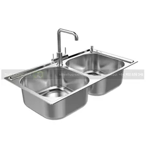 Fregadero de cocina, Material de acero inoxidable con doble tazón, forma cuadrada, duradero, proveedor a granel de Vietnam, superventas