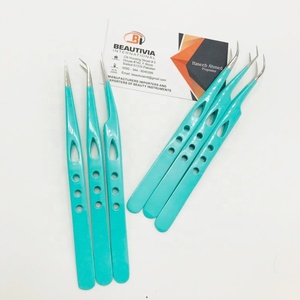 Pinzas de extensión de pestañas con logotipo personalizado, Punta puntiaguda profesional probada a mano, acero inoxidable con recubrimiento en polvo verde agua - Product Image 3