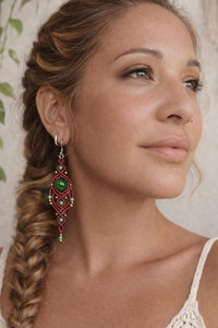 Boucles d'oreilles en macramé en malachite faites à la main, pierre naturelle verte, cordon marron, boucles d'oreilles pendantes bohèmes, cristal de guérison, bijoux artisanaux pour femmes - Product Image 2