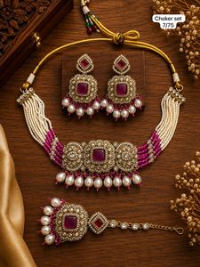 Conjunto de Gargantilla Étnica de Latón con Perlas de Imitación y Pendientes de Corazón Chapados en Oro, de Moda, para Boda de Mujer - Product Image 4
