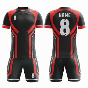 Custom Sublimated Soccer Jersey Men's V-Neck Short Sleeve Moisture Wicking Black <b>Red</b> <b>Striped</b> Athletic Fit Adult Uniform - Product Image 5