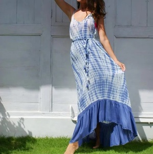 Nueva llegada vestido largo hasta el suelo con volantes Resort Wear Tie and Dye vestido sin mangas para fiesta en la playa Favor - Product Image 1