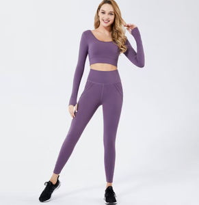 Ensemble de yoga respirant pour le sport : haut de yoga, soutien-gorge de sport athlétique, vêtements de fitness, tenue de sport croisée à taille haute - Product Image 3