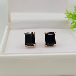 Natural Black Onyx Rectangle Faceted Gemstone <b>Earrings</b> Gold Plated 925 Sterling <b>Silver</b> <b>Stud</b> <b>Earrings</b> Fine Jewelry For Women Bulk - Product Image 1