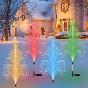 7 Color Solar Christmas <b>Tree</b> Stake <b>Lights</b> (4 Pack) IP44 Waterproof Outdoor Decor Lifelike Fiber Optic Cedar Garden Solar <b>Lights</b> - Product Image 5