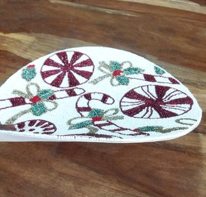 Candy Cane <b>Beaded</b> <b>Placemat</b> Handmade Christmas Table Mat Round Holiday Charger Plate Festive Dining Decor - Product Image 5