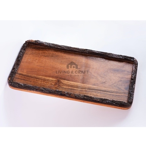 Bandeja de Servir de Madera Natural Premium con Borde de Corteza Rústica, Plato Decorativo para Servir, Vajilla de Cocina, Decoración del Hogar - Product Image 3