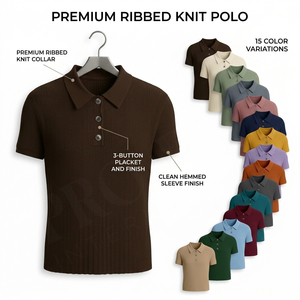 Polo côtelé personnalisé avec logo brodé, manches courtes, coupe ajustée décontractée, mélange de coton respirant, mode estivale, couleur unie - Product Image 1