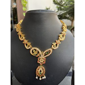 Indian Mores Gold Plated Brass AD Stone Jadau Jewelry Sets for Women Ethnic Festive Party Casual Wedding Jaipur Rajasthan - Product Image 2