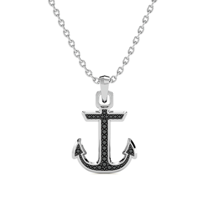 Colgante de Ancla con Incrustaciones de Circonitas Negras, Acero Inoxidable, Bañado en Rodio, Joyería Clásica Unisex - Product Image 1