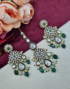 Elegant Kundan <b>Pearl</b> Strand Choker <b>Necklace</b> <b>Set</b> With Earrings And Mangtika Traditional Ethnic Festive Wear Jewellery Collections - Product Image 3