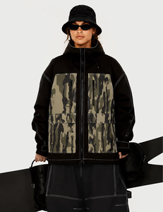 Veste de snowboard à capuche unisexe, imprimé camouflage, imperméable, isolée synthétiquement, fermeture éclair, style cargo noir, vêtements de ski - Product Image 5