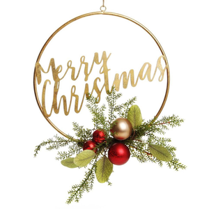 Luxury Metal Merry Christmas Hanging <b>Wreath</b> Wall Decor with Artificial Green Leaves Festive Holiday Door Decoration - Product Image 2