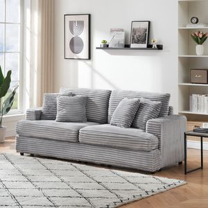 Divano da soggiorno a 3 posti in velluto a coste da 88,58 pollici, spazioso e confortevole, con 4 eleganti cuscini coordinati nei colori - Product Image 1