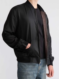 Blouson bomber marron zippé pour homme avec col et poignets côtelés, style streetwear décontracté - Product Image 3