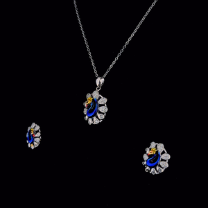 Conjunto de Joyería de Plata con Esmalte Azul y Diseño de Pavo Real, Estilo Étnico Moderno, para Regalos Festivos y Conjuntos Tradicionales, para Compradores Globales de Joyería - Product Image 3